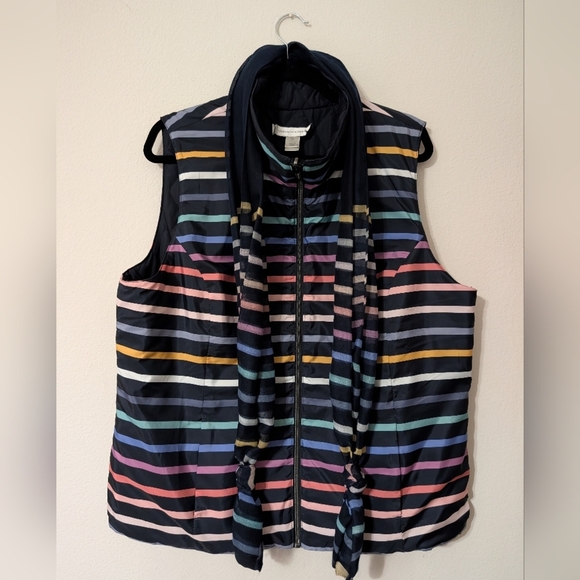 Christopher & Banks Jackets & Blazers - Christopher & Banks Womens Reversible Blue Striped Multicolor Vest W/ Scarf